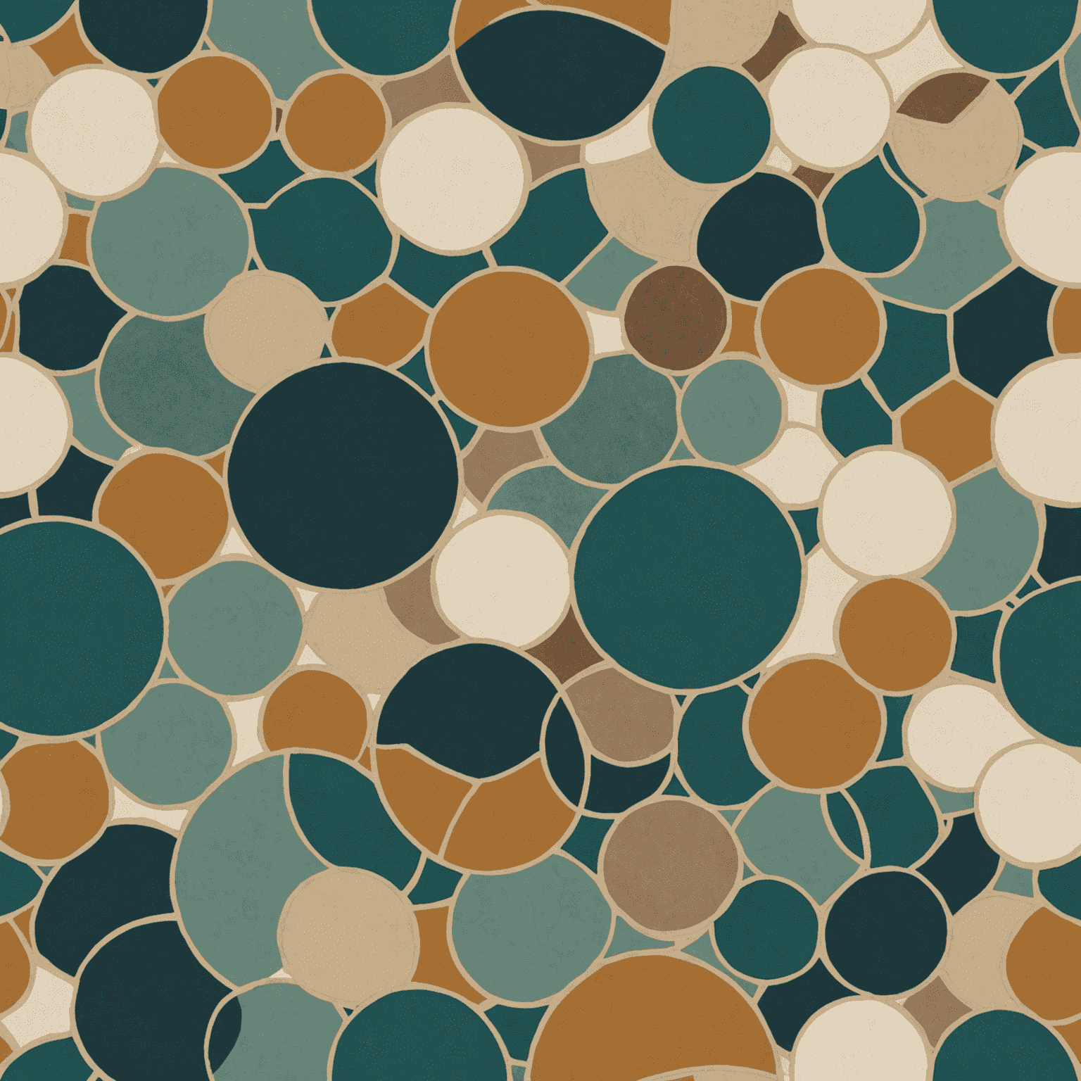 Abstract geometric pattern inspired by Arabic motifs, featuring interlocking shapes in muted earth tones with accents of deep ochre and teal